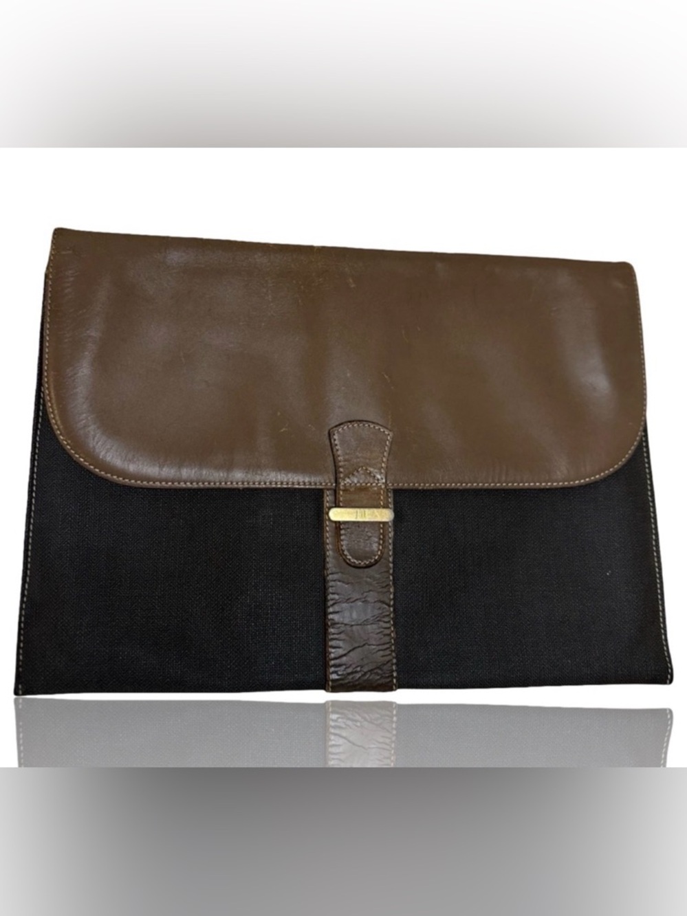 Dunhill France Brown Black Leather Laptop Briefcase Clutch Bag 15x11 Unisex